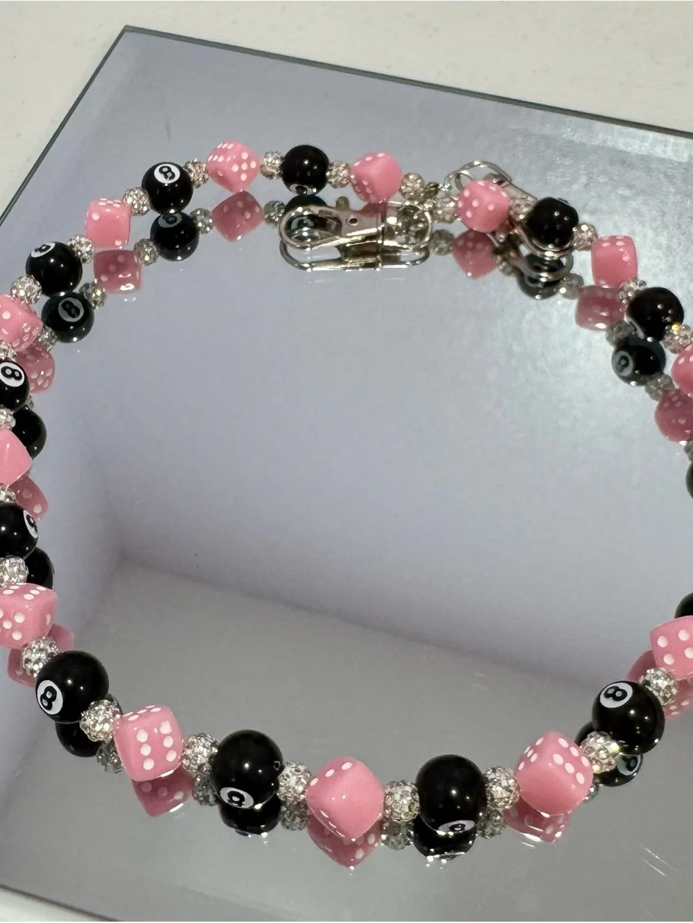 New Pink & Black Beaded Bag Chain 18 inches